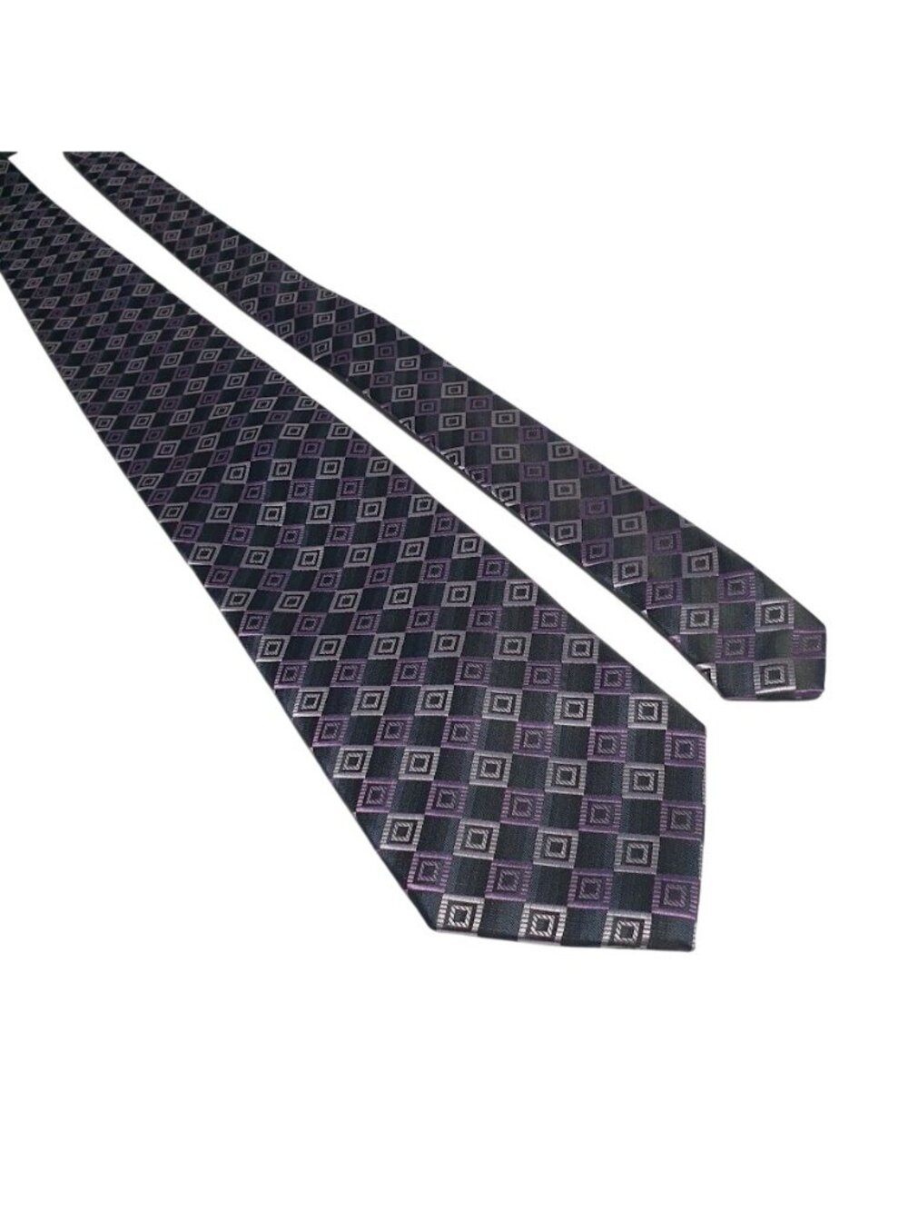 Croft Barrow Men Long Tie Purple Black Blue Diamond Pattern Classic 57" x 3.5"